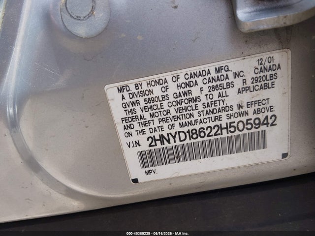 Aukcja sprzedaży 2002 Acura Mdx, vin: 2HNYD18622H505942, numer aukcji: 45380239