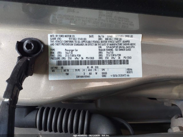 Продаж на аукціоні авто 2016 Ford Focus Se, vin: 1FADP3F26GL343370, номер лоту: 45380252