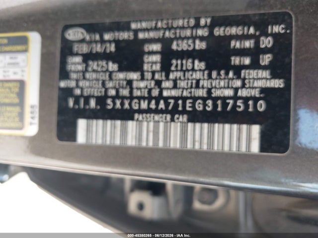 Aukcja sprzedaży 2014 Kia Optima Lx, vin: 5XXGM4A71EG317510, numer aukcji: 45380265