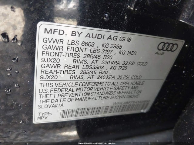 Auction sale of the 2017 Audi Q7 3.0t Premium, vin: WA1LABF71HD029550, lot number: 45380269