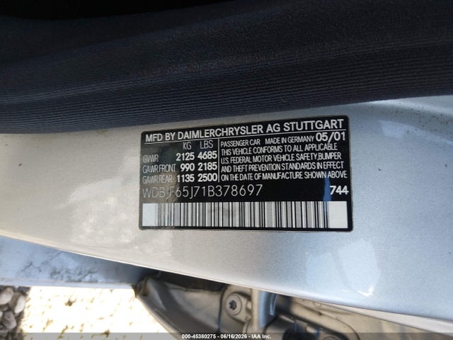 Продажа на аукционе авто 2001 Mercedes-benz E 320, vin: WDBJF65J71B378697, номер лота: 45380275