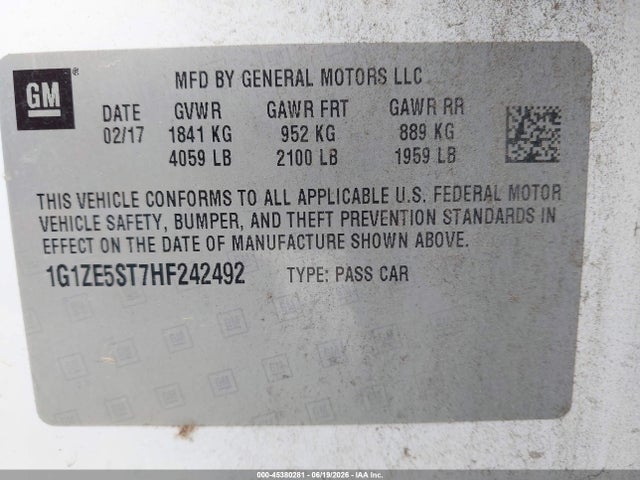 1G1ZE5ST7HF242492 Chevrolet MALIBU 1LT