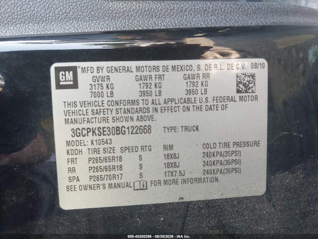 Продаж на аукціоні авто 2011 Chevrolet Silverado 1500 Lt, vin: 3GCPKSE30BG122668, номер лоту: 45380296