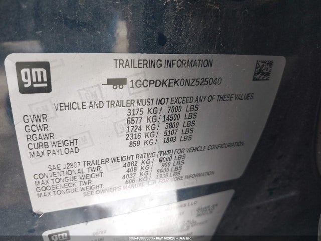 2022 Chevrolet Silverado 1500 4wd  Short Bed Lt With 2fl მანქანა იყიდება აუქციონზე, vin: 1GCPDKEK0NZ525040, აუქციონის ნომერი: 45380303