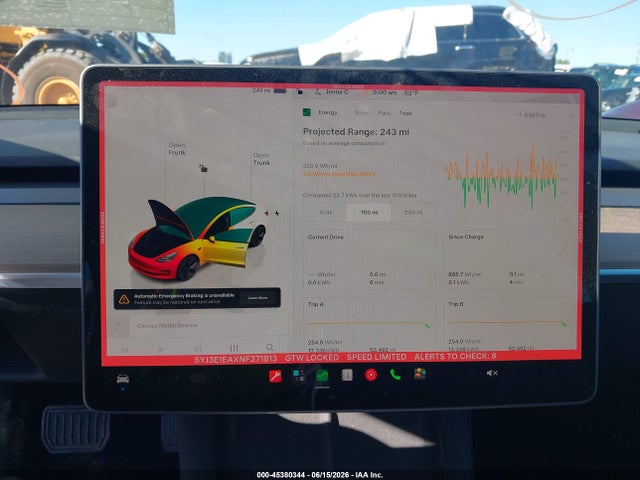Auction sale of the 2022 Tesla Model 3 Rear-wheel Drive, vin: 5YJ3E1EAXNF371813, lot number: 45380344
