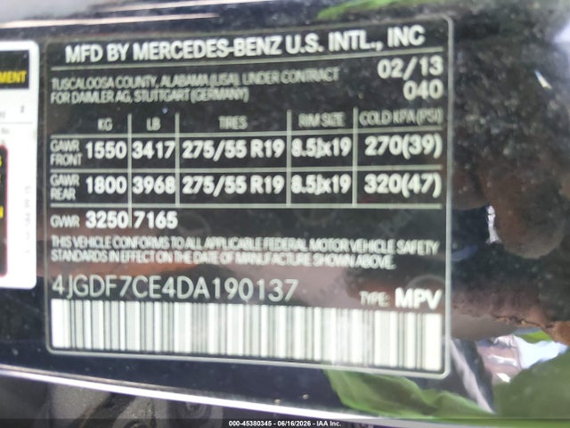 Aukcja sprzedaży 2013 Mercedes-benz Gl 450 4matic, vin: 4JGDF7CE4DA190137, numer aukcji: 45380345