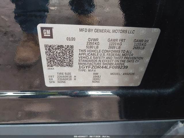 45380377 :رقم المزاد ، 1GYFZDR44LF089239 vin ، 2020 Cadillac Xt4 Awd Premium Luxury مزاد بيع