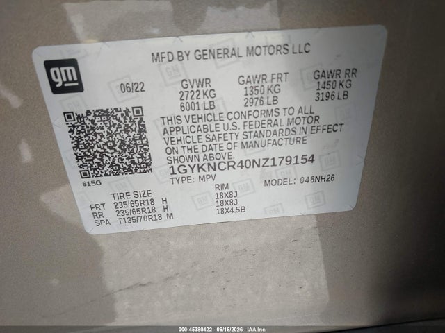 Продаж на аукціоні авто 2022 Cadillac Xt5 Fwd Premium Luxury, vin: 1GYKNCR40NZ179154, номер лоту: 45380422
