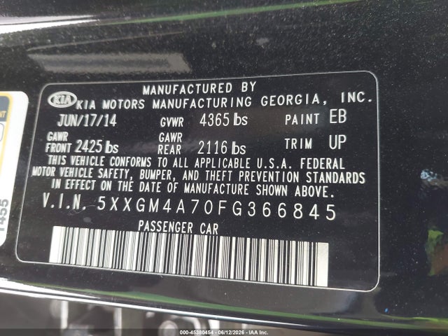 5XXGM4A70FG366845 KIA Optima Lx