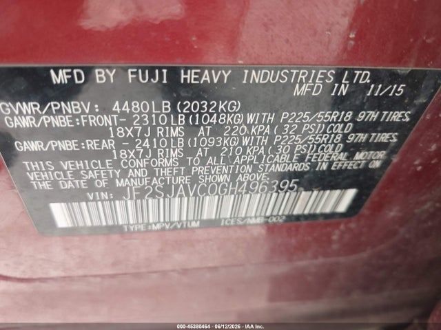 Subaru Forester 2.5i Touring 2016 JF2SJAVC0GH496395 Image 9