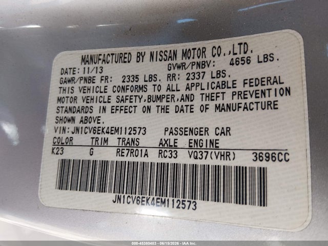 Продажа на аукционе авто 2014 Infiniti Q60 Journey, vin: JN1CV6EK4EM112573, номер лота: 45380483