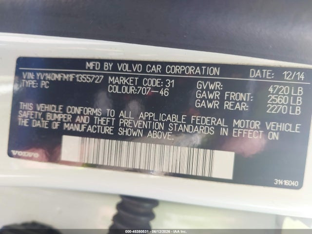 Продажа на аукционе авто 2015 Volvo S60 T5 Platinum, vin: YV140MFM1F1355727, номер лота: 45380531