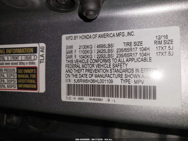 Honda CR-V LX 2017 5J6RW5H36HL001109 Image 9
