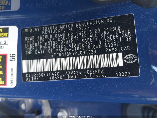 Продаж на аукціоні авто 2023 Toyota Camry Le, vin: 4T1R11BK4PU095329, номер лоту: 45380608