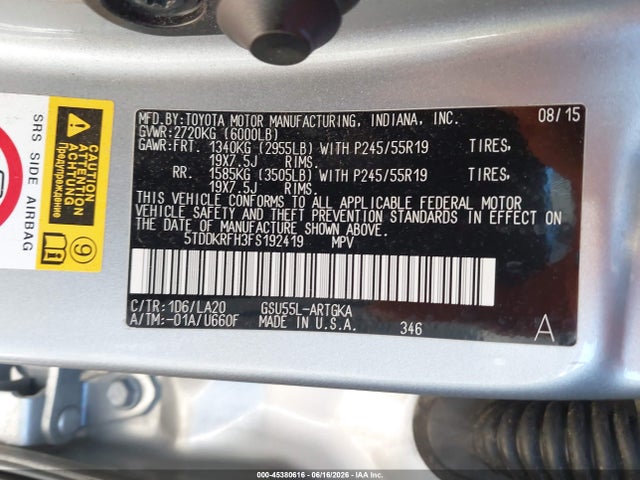 5TDDKRFH3FS192419 Toyota Highlander Limited Platinum V6