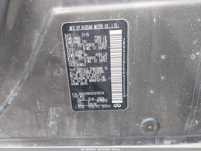 Aukcja sprzedaży 2019 Infiniti Qx80 Luxe, vin: JN8AZ2NE6K9235239, numer aukcji: 45380634