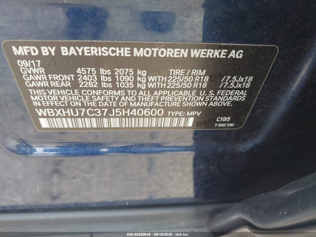 2018 Bmw X1 Sdrive28i მანქანა იყიდება აუქციონზე, vin: WBXHU7C37J5H40600, აუქციონის ნომერი: 45380639