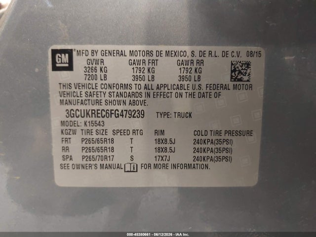 3GCUKREC6FG479239 Chevrolet Silverado 1500 Lt