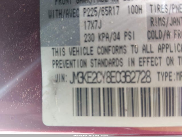 45380699 :رقم المزاد ، JM3KE2CY8E0362728 vin ، 2014 Mazda Cx-5 Touring مزاد بيع