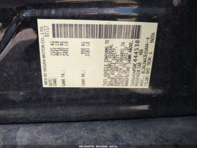 Nissan Maxima 3.5 Sl 2017 1N4AA6AP5HC444538 Image 9