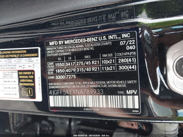 Auction sale of the 2022 Mercedes-benz Gls 450 4matic, vin: 4JGFF5KEXNA789933, lot number: 45380738