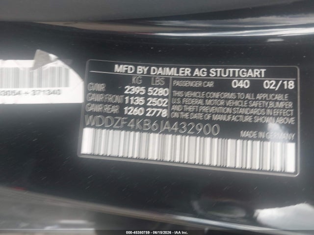 Aukcja sprzedaży 2018 Mercedes-benz E 300 4matic, vin: WDDZF4KB6JA432900, numer aukcji: 45380759