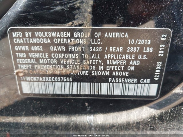Aukcja sprzedaży 2014 Volkswagen Passat 2.0l Tdi Sel Premium, vin: 1VWCN7A3XEC037544, numer aukcji: 45380762