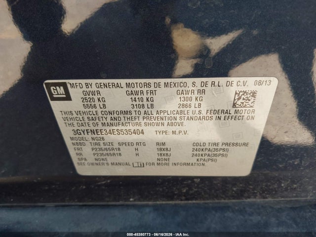 45380773 :رقم المزاد ، 3GYFNEE34ES535404 vin ، 2014 Cadillac Srx Luxury Collection مزاد بيع