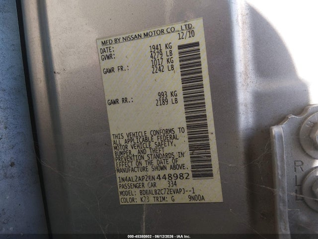 Aukcja sprzedaży 2011 Nissan Altima 2.5 S, vin: 1N4AL2AP2BN448982, numer aukcji: 45380802