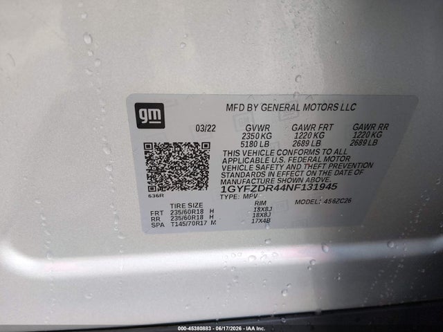 45380883 :رقم المزاد ، 1GYFZDR44NF131945 vin ، 2022 Cadillac Xt4 Awd Premium Luxury مزاد بيع