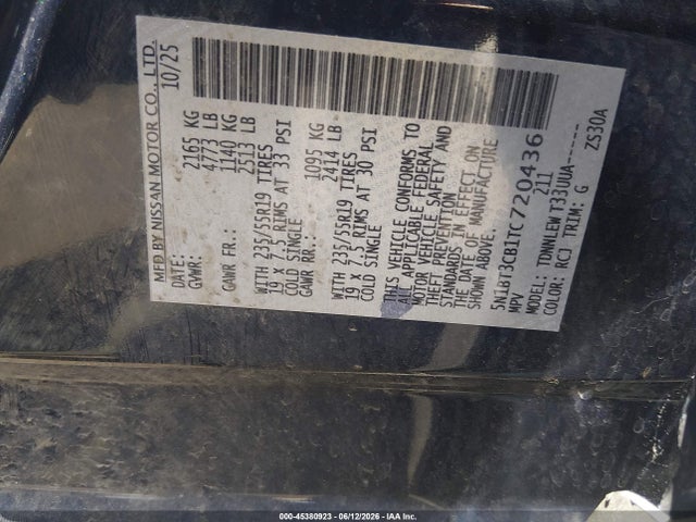 Aukcja sprzedaży 2026 Nissan Rogue Sl, vin: 5N1BT3CB1TC720436, numer aukcji: 45380923