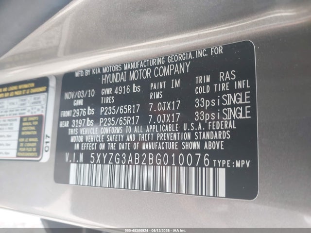 Продаж на аукціоні авто 2011 Hyundai Santa Fe Gls, vin: 5XYZG3AB2BG010076, номер лоту: 45380924