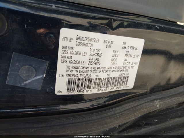 2007 Chrysler Town & Country Lx მანქანა იყიდება აუქციონზე, vin: 2A8GP44R17R122529, აუქციონის ნომერი: 45380942