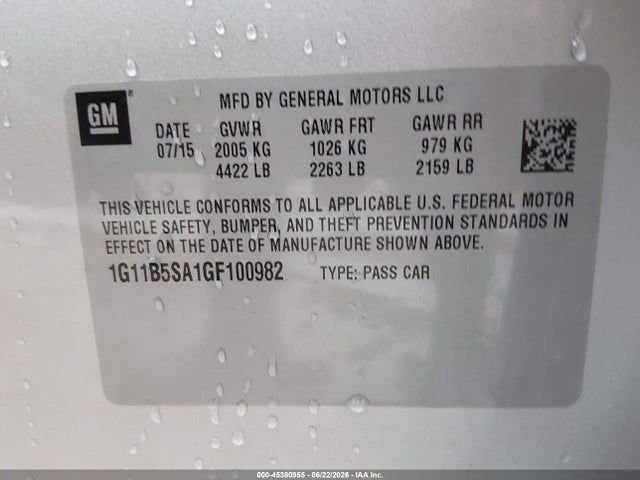 1G11B5SA1GF100982 Chevrolet Malibu Limited Ls