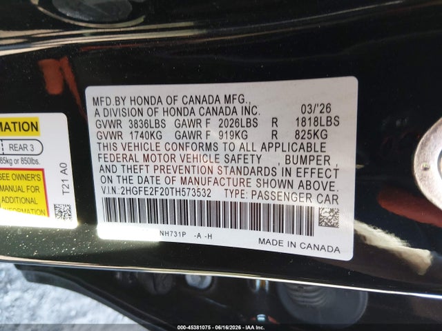 2HGFE2F20TH573532 Honda Civic Lx
