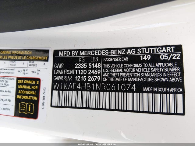W1KAF4HB1NR061074 Mercedes-Benz C 300 4matic