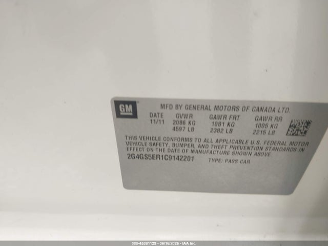 45381129 :رقم المزاد ، 2G4GS5ER1C9142201 vin ، 2012 Buick Regal Premium 1 مزاد بيع