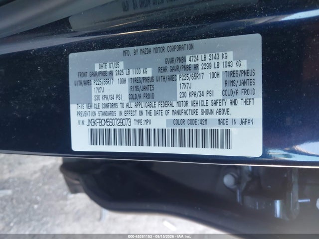 Продаж на аукціоні авто 2025 Mazda Cx-5 2.5 S Preferred, vin: JM3KFBCM5S0729073, номер лоту: 45381153