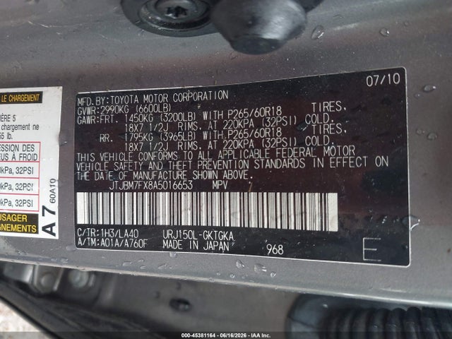 Auction sale of the 2010 Lexus Gx 460, vin: JTJBM7FX8A5016653, lot number: 45381164