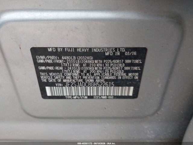 Продажа на аукционе авто 2016 Subaru Forester 2.5i Premium, vin: JF2SJADC8GH522615, номер лота: 45381172