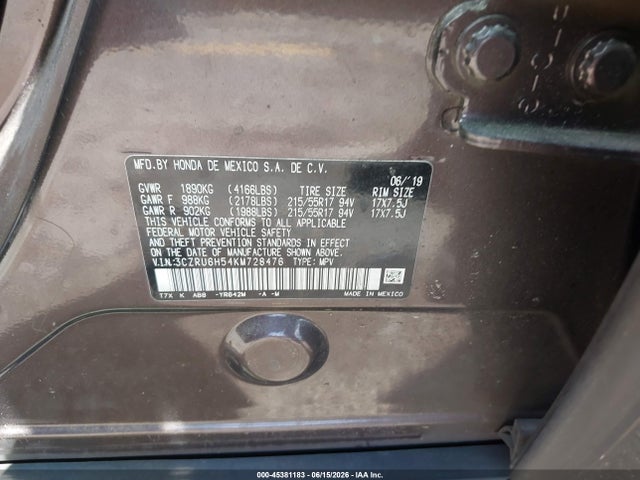 Aukcja sprzedaży 2019 Honda Hr-v Ex, vin: 3CZRU6H54KM728476, numer aukcji: 45381183