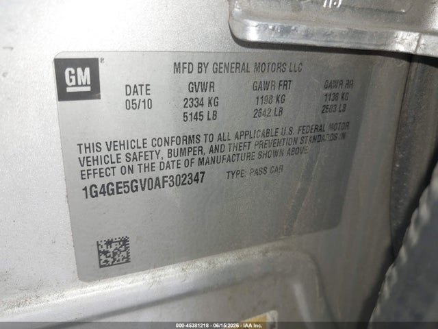 Aukcja sprzedaży 2010 Buick Lacrosse Cxs, vin: 1G4GE5GV0AF302347, numer aukcji: 45381218