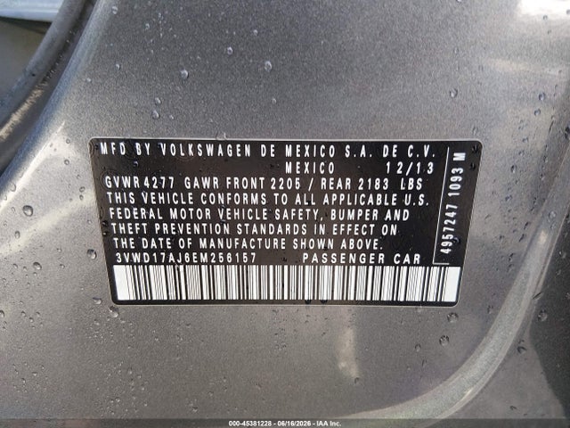 Продажа на аукционе авто 2014 Volkswagen Jetta 1.8t Se, vin: 3VWD17AJ6EM256157, номер лота: 45381228