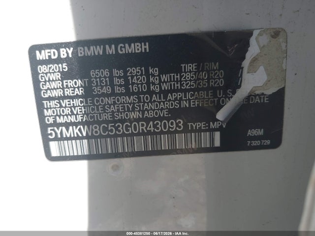 Продаж на аукціоні авто 2016 Bmw X6 M, vin: 5YMKW8C53G0R43093, номер лоту: 45381250