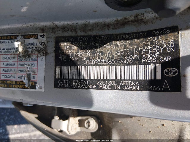 Aukcja sprzedaży 2006 Toyota Corolla Ce, vin: JTDBR32E860096476, numer aukcji: 45381302
