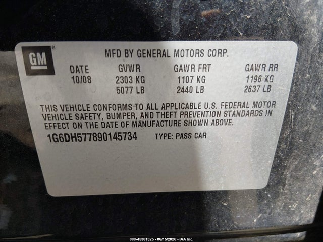 Продаж на аукціоні авто 2009 Cadillac Cts Standard, vin: 1G6DH577890145734, номер лоту: 45381325