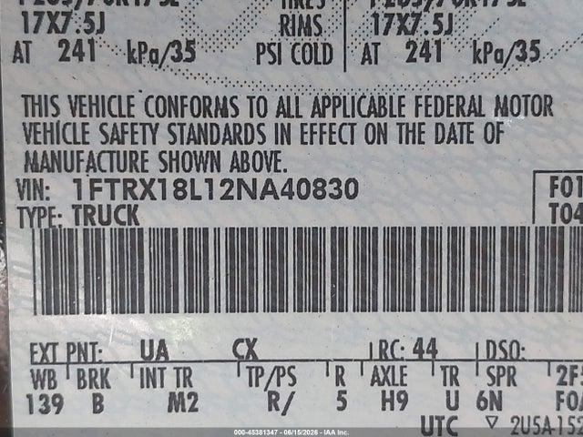 2002 Ford F-150 Lariat/xl/xlt მანქანა იყიდება აუქციონზე, vin: 1FTRX18L12NA40830, აუქციონის ნომერი: 45381347