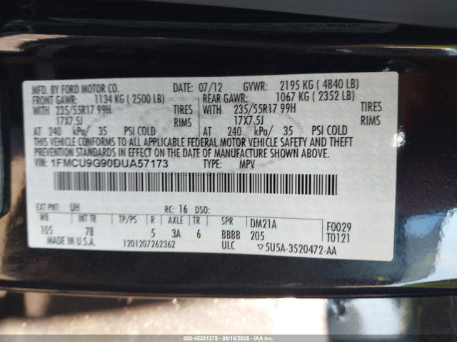 Aukcja sprzedaży 2013 Ford Escape Se, vin: 1FMCU9G90DUA57173, numer aukcji: 45381379