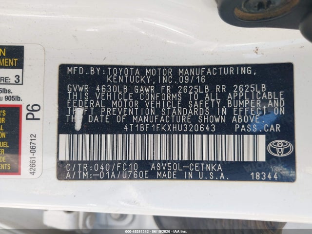 Toyota CAMRY LE 2017 4T1BF1FKXHU320643 Image 9