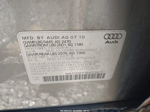 Продажа на аукционе авто 2011 Audi Q5 2.0t Premium, vin: WA1CFAFP7BA012675, номер лота: 45381416